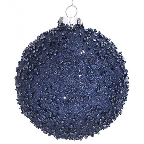 Χριστουγεννιάτικη Γυάλινη Μπάλα Μπλε με Χάντρες (10cm)